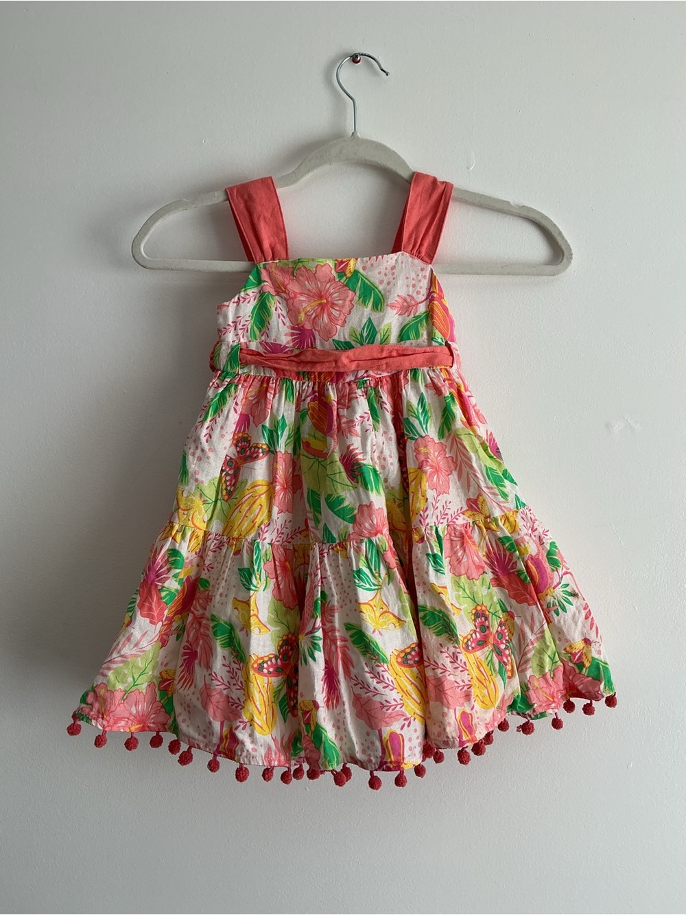 Floral Pom-Pom Sundress for Kids - Pink Multi